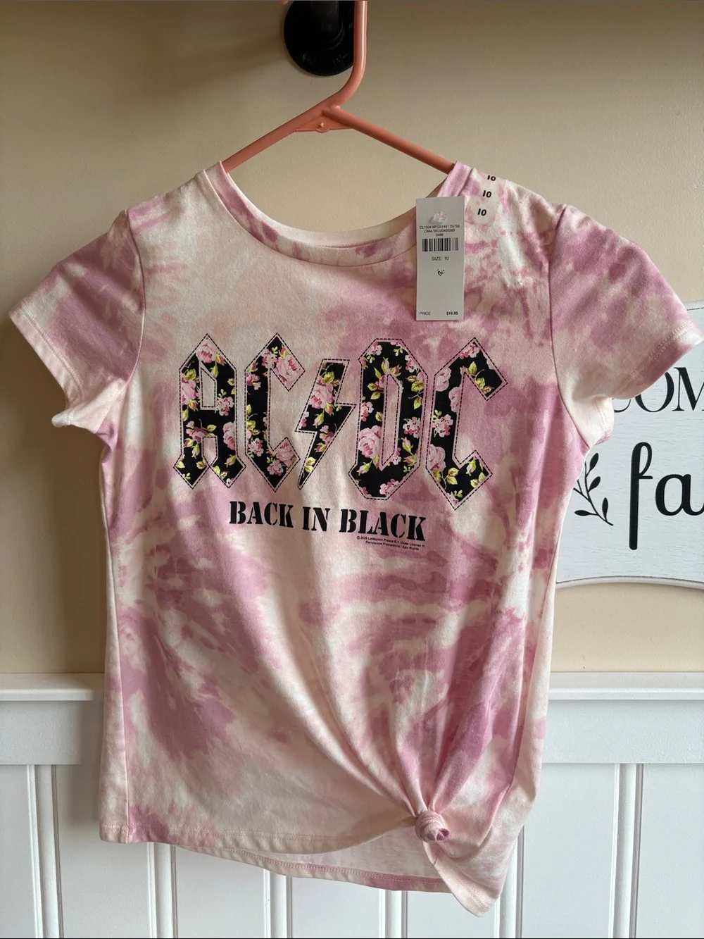 Justice Pink Tie-Dye AC/DC Floral Logo Short-Sleeve Tee